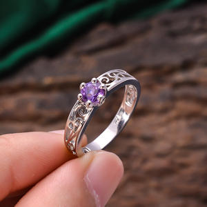 2.7 Gram 92.5 Sterling Silver Natural Blue <b>Amethyst</b> Round Shape Faceted Gemstopne Latest Simple Design <b>Ring</b> - Product Image 2