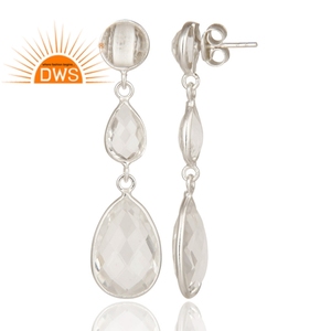 <b>Solid</b> Sterling <b>Silver</b> <b>Earrings</b> Fine Jewelry Supplier Natural Crystal Quartz Gemstone Bezel Set Triple Drop <b>Earrings</b> Wholesaler - Product Image 2