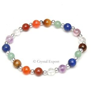 Get Online Chakra Round Beads <b>Bracelets</b> With Silver Ball : Chakra Round Beads <b>Bracelets</b> With Silver Ball for Sale - Product Image 1