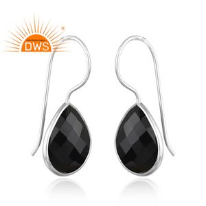 Boucles d'oreilles en pierre naturelle en Onyx, facette, couleur noir foncé, source de bijoux, nouvel arrivage, avec crochet en argent fin, vente en gros - Product Image 2