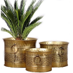 Macetas decorativas grandes para interior, maceta de latón antiguo en relieve para interior, hecha por hierro - Product Image 5