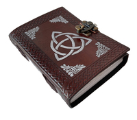Mayorista Diseño celta Cuaderno de cuero genuino marrón oscuro en relieve con color plateado y Diario de papeles de algodón sin forro hecho a mano