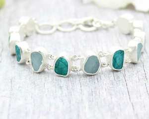 <b>Awesome</b> Aquamarine & Apatite Rough 925 Sterling Silver Gemstone Bracelet Statement Jewelry - Product Image 1