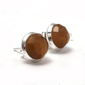 Monalisa-pendientes de tuerca de plata de ley con gema de cuarzo, pendientes redondos hechos a mano, fabricante y proveedores, Whisky Natural elegante - Product Image 2