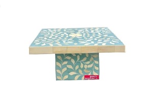 Vente chaude support à gâteau en bois incrusté d'os turquoise 30x30x18 CM fabriqué à la main en Inde pour les décorateurs de desserts - Product Image 2