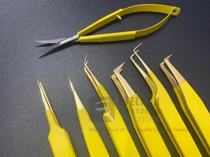 Pince à épiler professionnelle professionnelle en acier durable jaune or avec logo personnalisé pince à épiler extension de cils pointe en fibre - Product Image 2