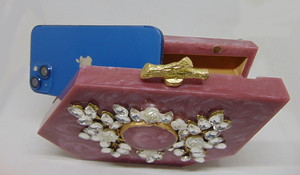 Bolso de mano de resina Hexagonal para boda, caja de mano de lujo de resina azul Pastel, color rosa - Product Image 4