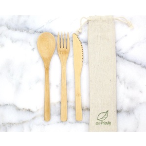 Juego de utensilios de bambú, cuchara mediana de bambú, juego de cuchillos, tenedor, cubiertos sin plástico de 7 pulgadas, juego de vajilla de bambú, utensilios reutilizables para llevar - Product Image 4