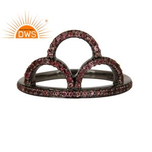 Bijoux en argent plaqué noires, anneau en pierre précieuse rose Tourmaline, magnifique, vente en gros, 925 - Product Image 1