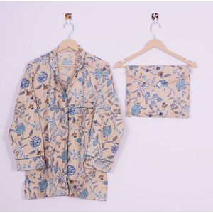 ชุดนอนผ้าฝ้ายแท้ 100% สำหรับผู้หญิง ลายดอกไม้ ชุดนอนผ้าฝ้ายนุ่ม 3 ชิ้น ชุดนอน Anokhi Print - Product Image 2