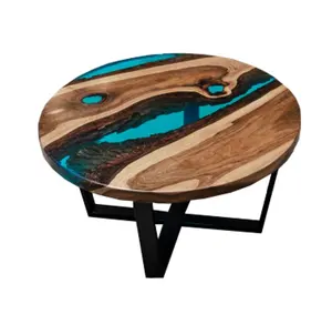 Bleed Blue New Design Live Edge Wood Blue Resign Epoxy Coffee Table, Center Table