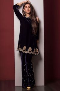 NEW--BEAUTIFUL BRODERIE SUR ÉLÉGANT KAMEEZ AVEC PANTALON VELOURS ROBE-pour Partie-PORTER et DE MARIAGE @ 2021 - Product Image 2