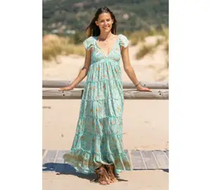 2021 Short Sleeve Women Loose Silk Print Long Maxi Dress Summer Dress Lady fashion Holiday Style Floral Print Maxi Dress