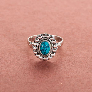 แหวนพลอยเทอร์ควอยซ์สีเงินสเตอร์ลิง925ดีไซน์หรูหราคลาสสิก - Product Image 3