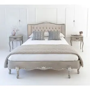 Cama elegante estilo francês, cama de madeira esculpida francesa para quarto de alta qualidade