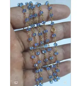 Collier de chaîne de perles de chapelet à facettes en forme de rondelle d'aigue-marine le plus populaire pour la fabrication de bijoux de festival spéciaux
