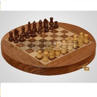 Jeu d'échecs pliable rond en bois, décoration de table, objet décoratif, échiquier de collection avec pièces pour enfants et adultes