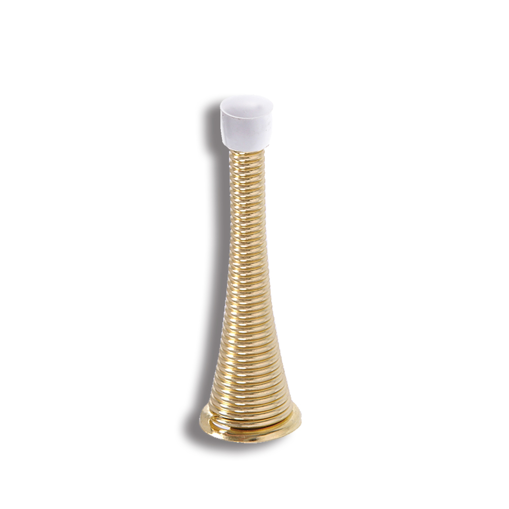 Trumpet Heavy Duty Spring Door Stop with Bumper Brass