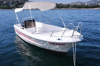 Bateau de pêche en fibre de verre PREMIUM SAFTER MARINE KING 480, durable, certifié CE, moteur hors-bord essence 50 CV, longueur 4,8 m, 4-5 personnes