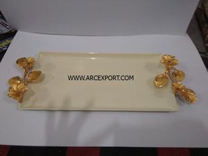 Classique Blanc Et Or Émail Décoration Alimentaire Plateau De Service Hôtel De Mariage Décoratif Collations Dessert Plateau De Service À Vendre Top - Product Image 6