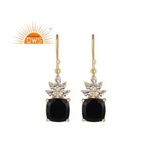 Zircon <b>Black</b> Onyx Gemstone <b>Earrings</b> Fashion Designer Gold Plated Sterling Silver <b>Dangle</b> <b>Earrings</b> Jewelry Wholesale - Product Image 1