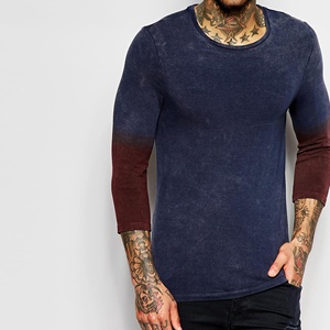 Qualité supérieure Hommes Skinny Fit Quarter Sleeve Dip Dye Print Pattern T-Shirt Ras Du Cou Respirant Vêtements Extreme Muscle - Product Image 1