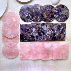 Juego de posavasos de madera de nogal con piedra de cuarzo rosa natural, cristal de amatista y gemas rosas, artículo de regalo. |   Proveedor Mayorista - Product Image 5