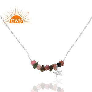 Collier de pierres précieuses en tourmaline brute Collier en argent sterling indien Fabricant de bijoux Collection vintage - Product Image 2