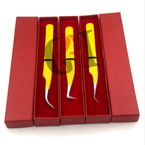 Pince à épiler pour extensions de cils en acier inoxydable de haute qualité, 45 degrés, revêtement en poudre jaune, nouvel outil de beauté, anti-magnétique - Product Image 1