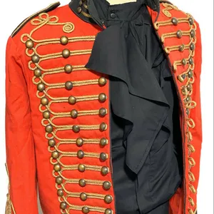 Giacca rossa Hussar intrecciata in oro all'ingrosso giacche da uomo riproduzione WW2 di alta qualità