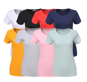 Camiseta de algodón ecológica de verano para mujer europea, Camiseta básica lisa de manga corta ajustada con impresión de logotipo personalizado - Product Image 1