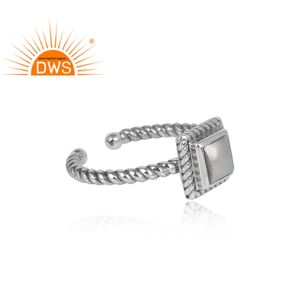 Bague ouverte en argent massif 925 avec perle blanche naturelle, anneau torsadé, ouvert, carré, bijoux, vente en gros - Product Image 3
