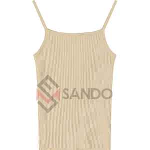 Women's Stretchable Ribbed Tank <b>Top</b> <b>with</b> <b>Feather</b> and Button Decoration Wholesale - Product Image 2