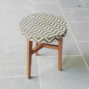 Bone Inlay Stool / Side Table in Black