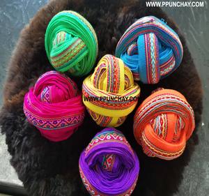 ริบบิ้นแบบชาวเผ่า Inca Andean แบบทอมือใน punchay peru 1.57 "(4 cms.) สไตล์หน้าเดียวกับสีสวยๆ - Product Image 1