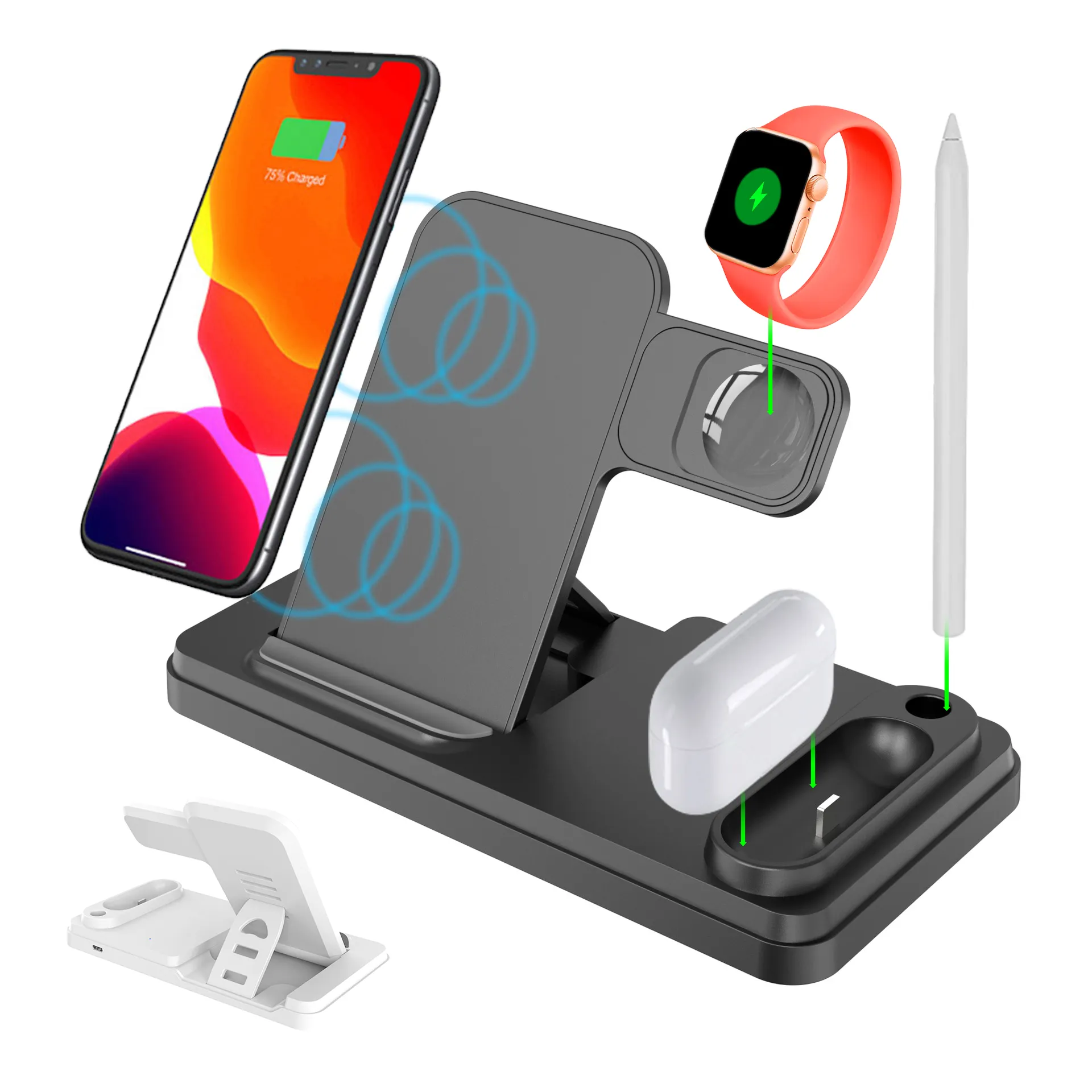 Hot Sales Custom Logo Folding 15W Fast Charging Portable Stand Holder For Phone 14 ProMax Smart watch 4 in 1 Wireless Charger