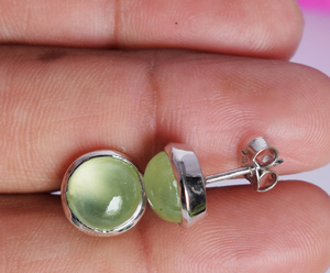 Pendientes de tuerca de piedras preciosas de Prehnita minimalistas de Plata de Ley 925 al por mayor joyería chapada en oro ligera para damas para fiestas - Product Image 4