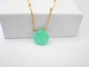 Collier en argent sterling 92.5 fait à la main avec des perles de coeur de pierre précieuse de chrysoprase naturelle 20 \ "Long plaqué or bijoux pour femmes cadeau - Product Image 5