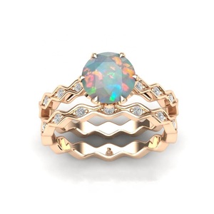 925 Sterling <b>Silver</b> Rhodium Plated Natural Ethiopian Opal Gemstone Engagement Wedding <b>Ring</b> <b>Set</b> - Product Image 1