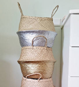 Wholesale Multi Color Seagrass Foldable Floor Standing Storage <b>Basket</b> Leather Handles Eco-Friendly PC <b>Woven</b> for Kitchen <b>Laundry</b> - Product Image 5