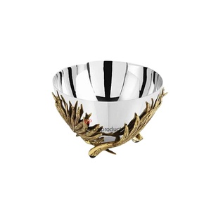 Elegante Tazón de Servir de Metal con Base Dorada de Diseño, Tazón de Servir para Decoración de Bodas - Product Image 2