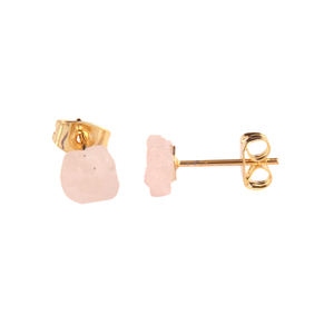 Pendientes de tuerca de cuarzo rosa sin cortar para mujer, pendientes de piedra de nacimiento chapados en oro, joyería para regalo - Product Image 3