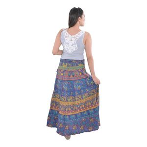 Jupe mi-longue en coton à imprimé floral, fabriquée à la main en Inde, écologique, respirante, en tissu satiné, pour femmes, pour les fêtes d'été à la plage - Product Image 2