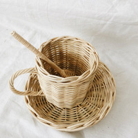 Service à thé en rotin pour enfants, jouets pour enfants, en rotin, théière, fait à la main, ensemble de tasses pour bébé, jeu de poupées, 20 pièces