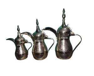 Pot de café indien le plus vendu de dernière qualité supérieure plaqué argent de luxe arabe Dallah Style turc coulé au sable en laiton gaufré - Product Image 5