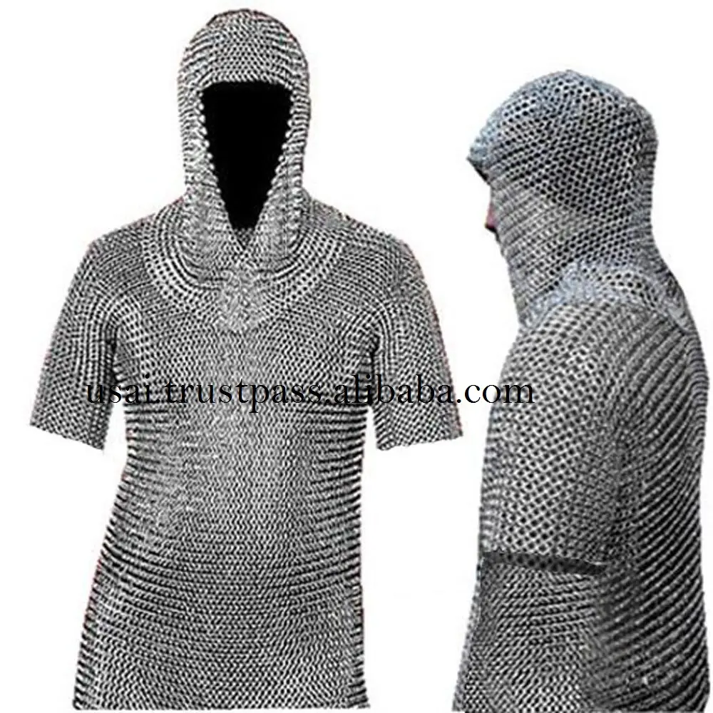 Collectible Medieval Chain Mail Armor Coif Set Armor Home Decoration & Collectibles Nautical Vintage Art Silver Adult Size FAIRY