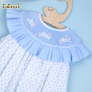 Embroidered rabbit blue ruffle dotted white dress - BB1926
