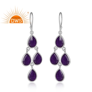 Bezel <b>Set</b> Chandelier Earrings Manufacturer Jewelry Purple Aventurine Gemstone Earrings Designer 925 Sterling Silver Jewelry - Product Image 3
