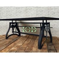 Table à manger industrielle en bois massif pliable à hauteur réglable avec base à manivelle, style rustique vintage, personnalisable, mobilier de maison