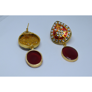 Pendientes de aro con incrustaciones de piedras de latón con acabado mate dorado meenakari, estilo tradicional para fiestas, lo último en moda 2025, hermosos para niñas y mujeres - Product Image 3